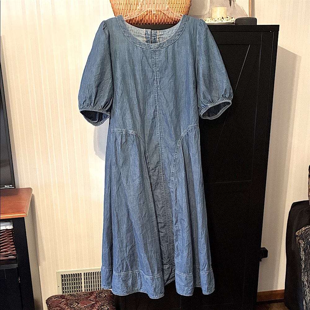 Torrid Light Denim Puff-Sleeve A-Line Midi Dress